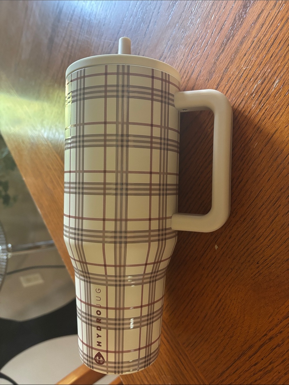 Hydro Jug Plaid Travel Mug - Cream & Brown